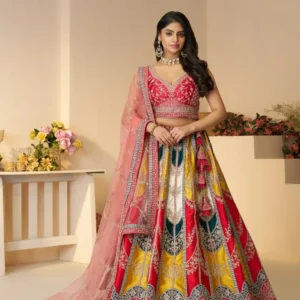 Multicolour Embroidered Bridal Lehenga Choli Set