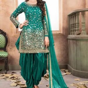 Teal Mirror Work Patiala Suit Set
